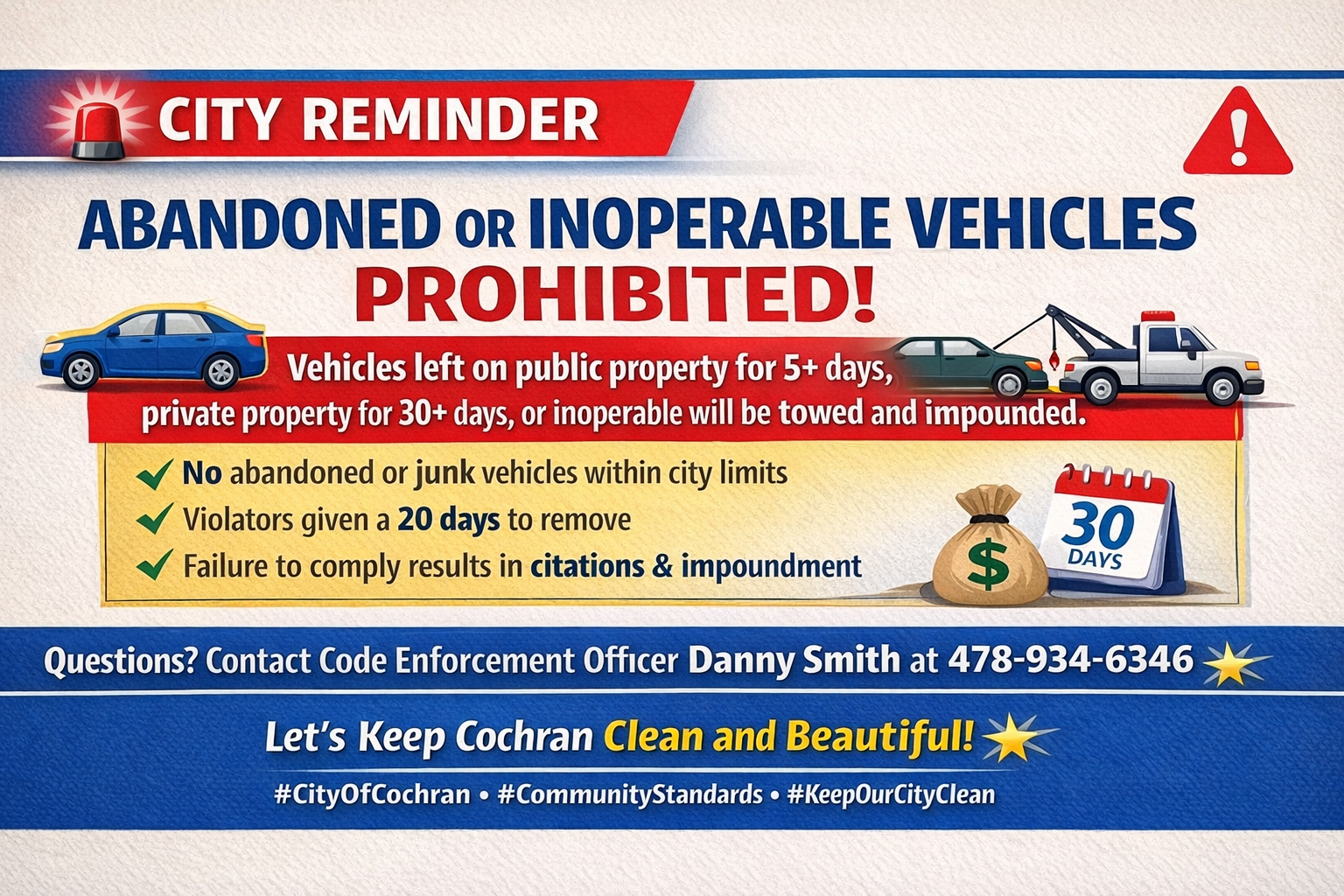 City Reminds Residents: Abandoned, Inoperable Vehicles Prohibited