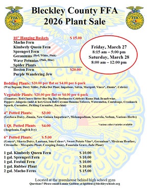 Bleckley County FFA to Host Annual Plant Sale