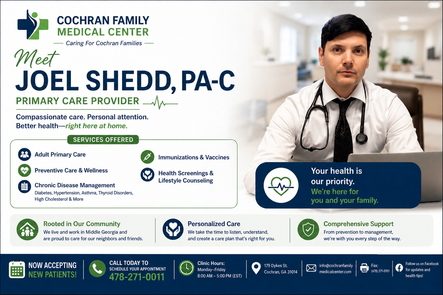 Cochran Family Medical Center Highlights Primary Care Services of Joel Shedd, PA-C