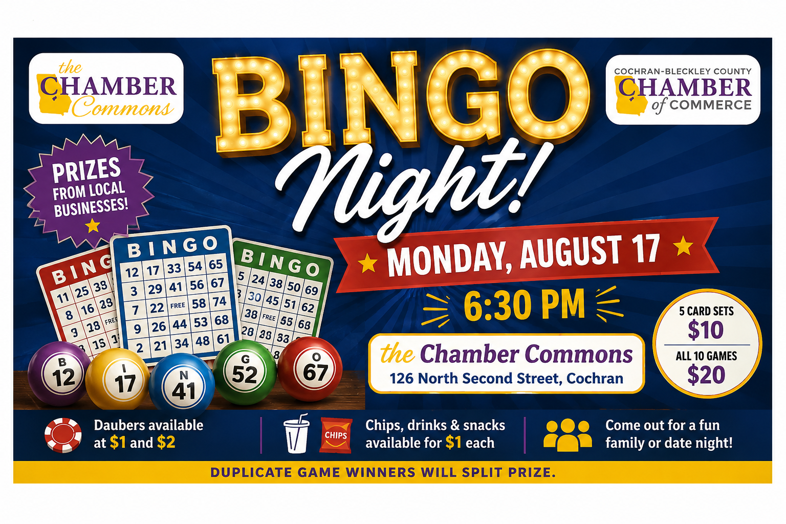 Bingo Night Set for Monday at Chamber Commons