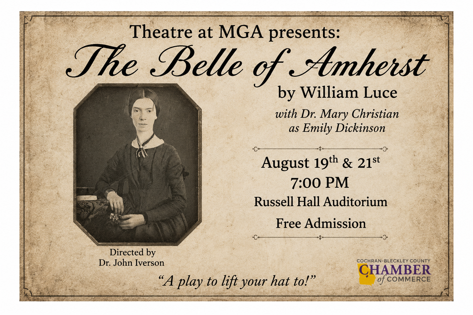 Theatre at MGA to Present ‘The Belle of Amherst’