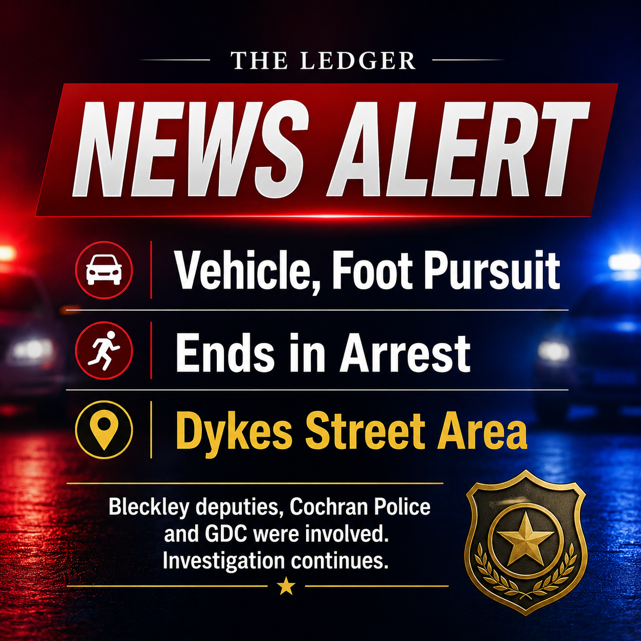 Albany resident arrested after vehicle, foot pursuit in Cochran