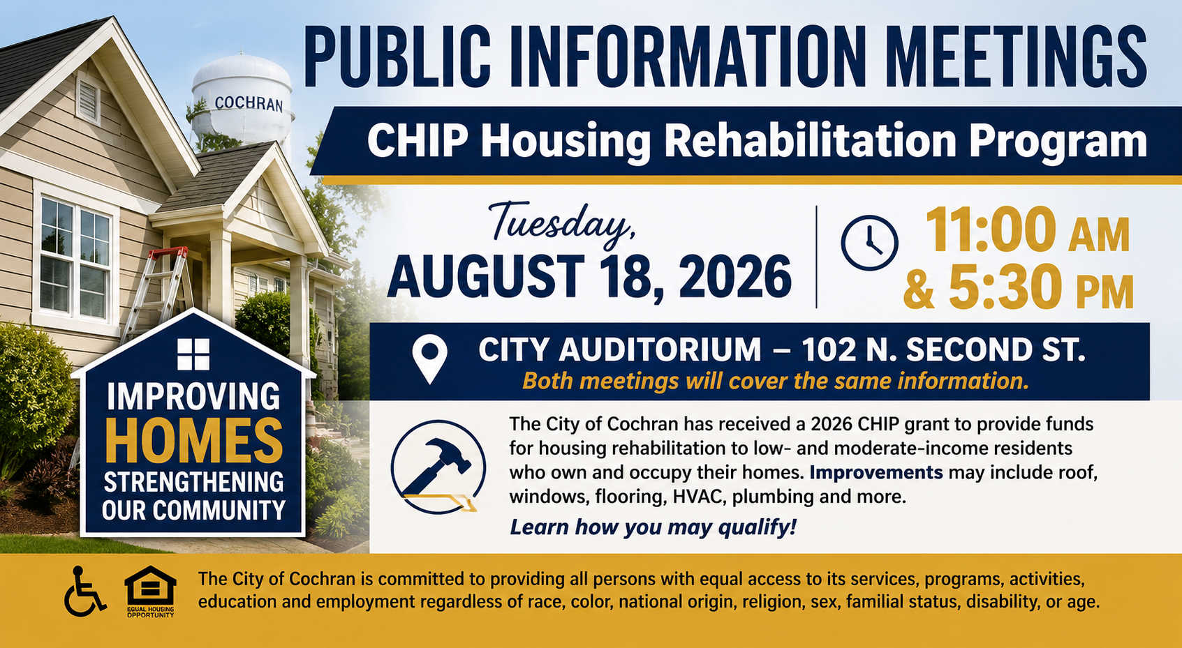 Cochran to Hold CHIP Housing Rehabilitation Meetings Tuesday