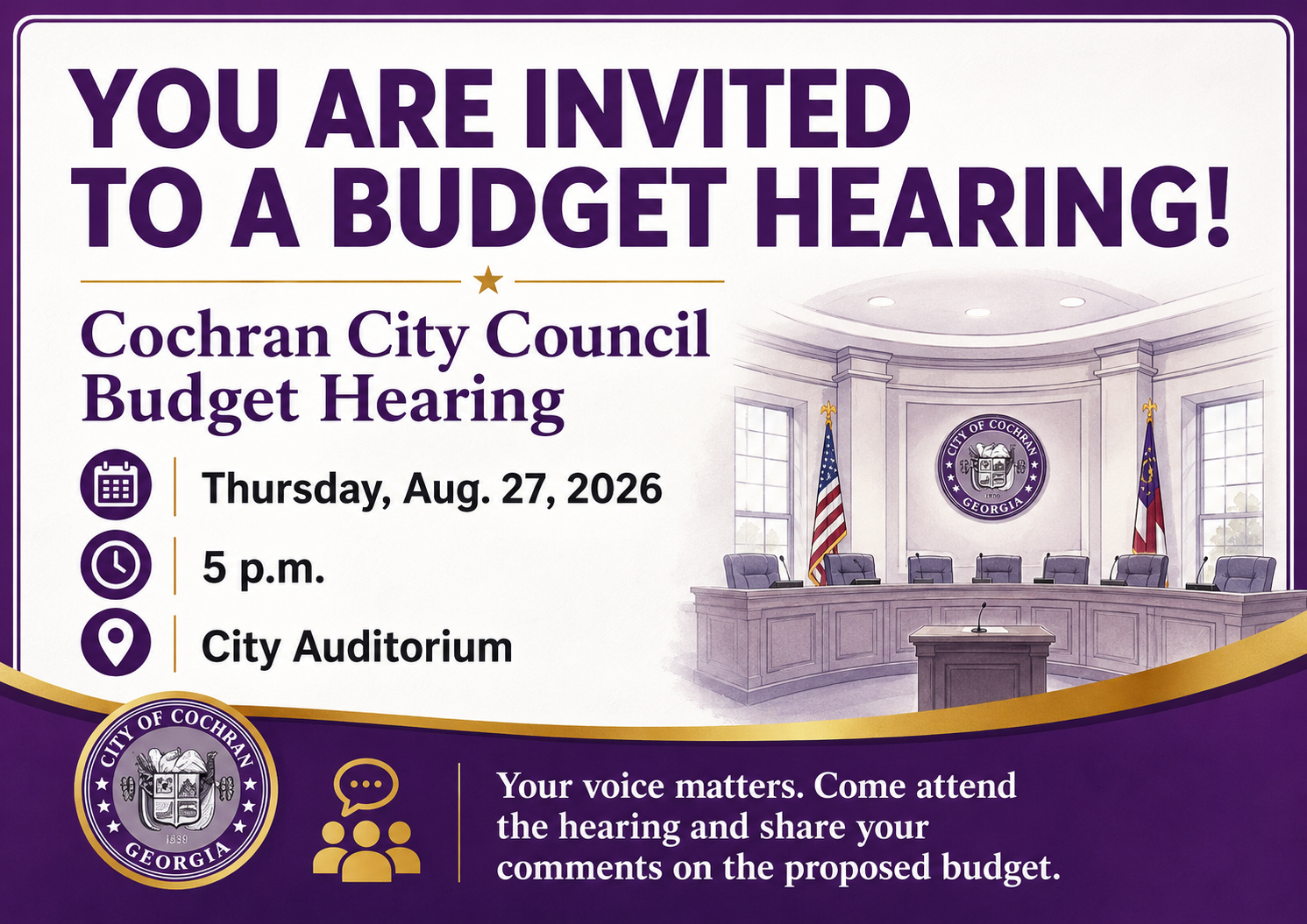Cochran City Council to Hold Public Hearing on Proposed 2026-27 Budget