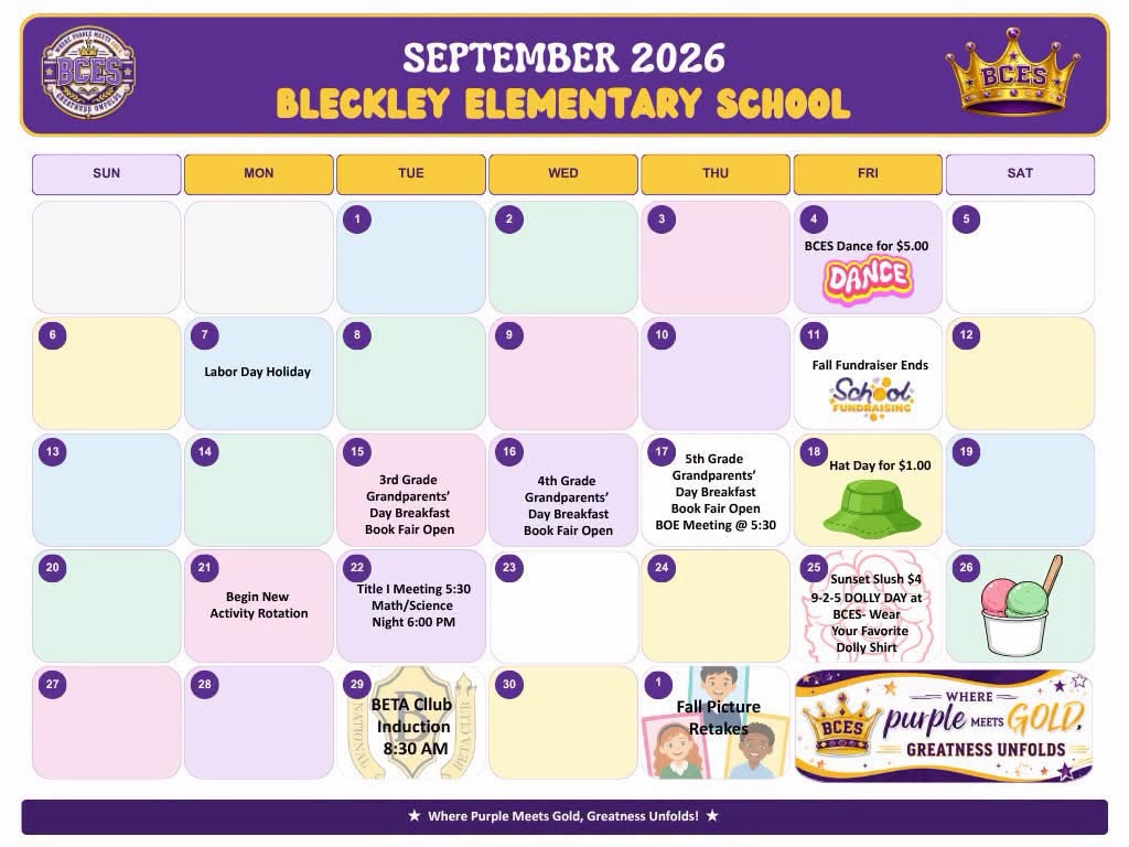 Bleckley Elementary announces September activities