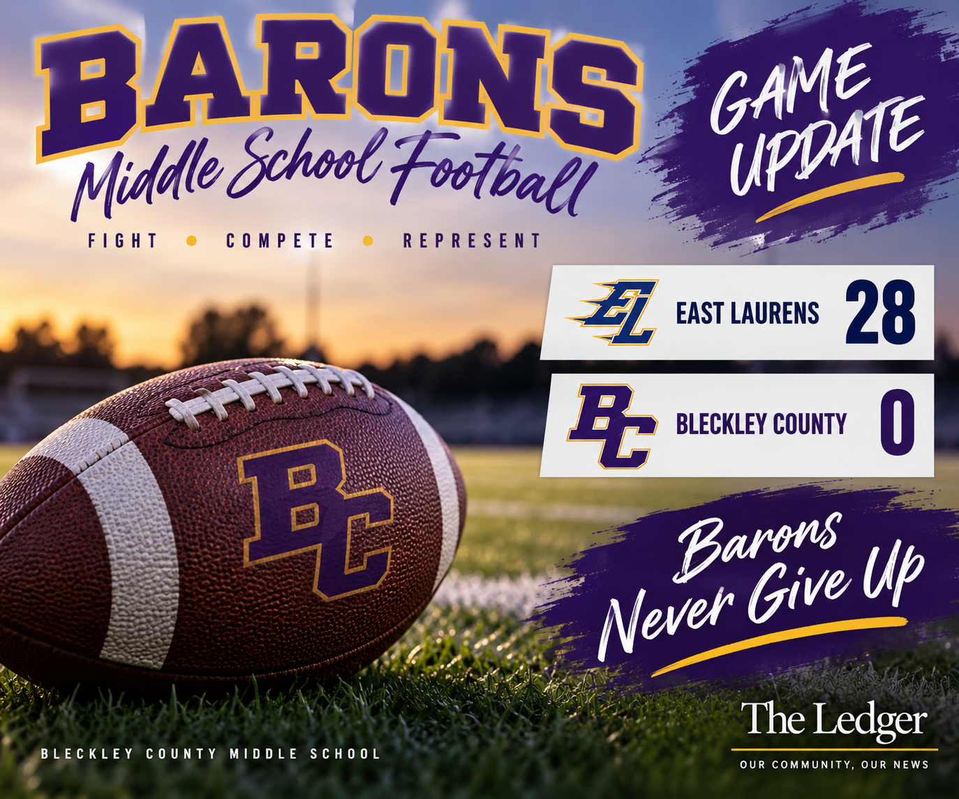 Barons Battle Undefeated East Laurens, Fall 28-0