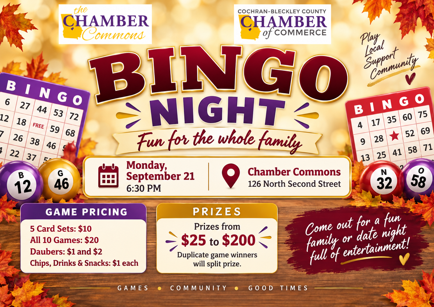 Bingo Night Set for Sept. 21 at Chamber Commons