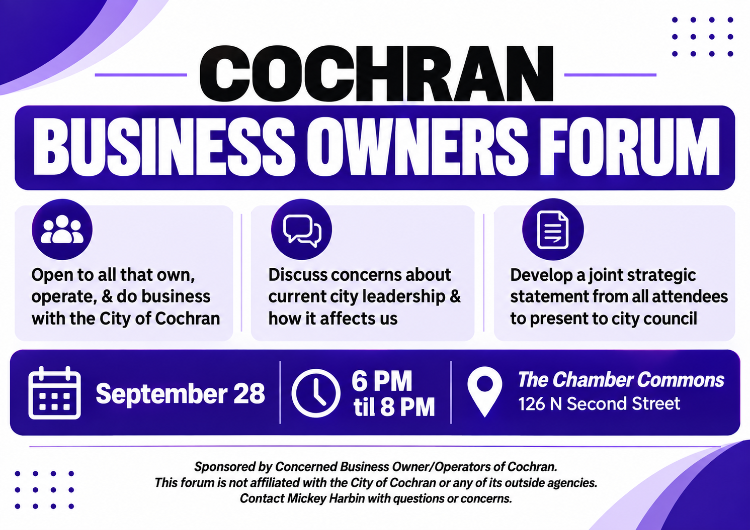 Cochran Business Owners Forum Set for Sept. 28
