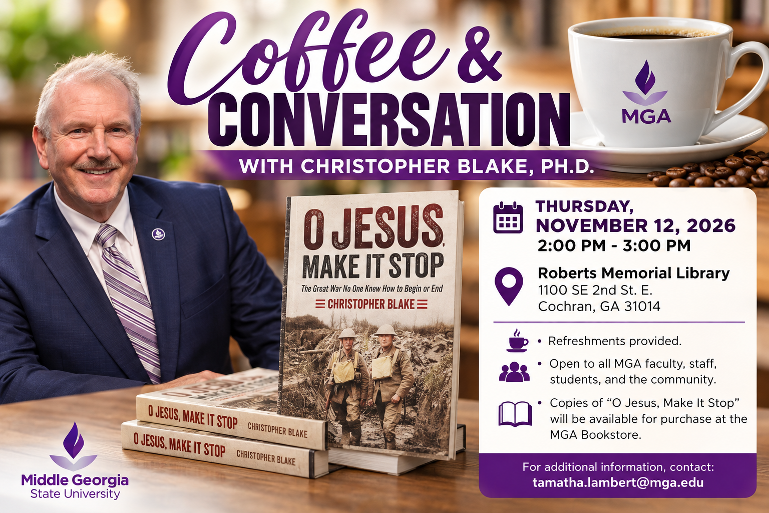 MGA President Christopher Blake to Discuss New Book During ‘Coffee & Conversation’ Nov. 12