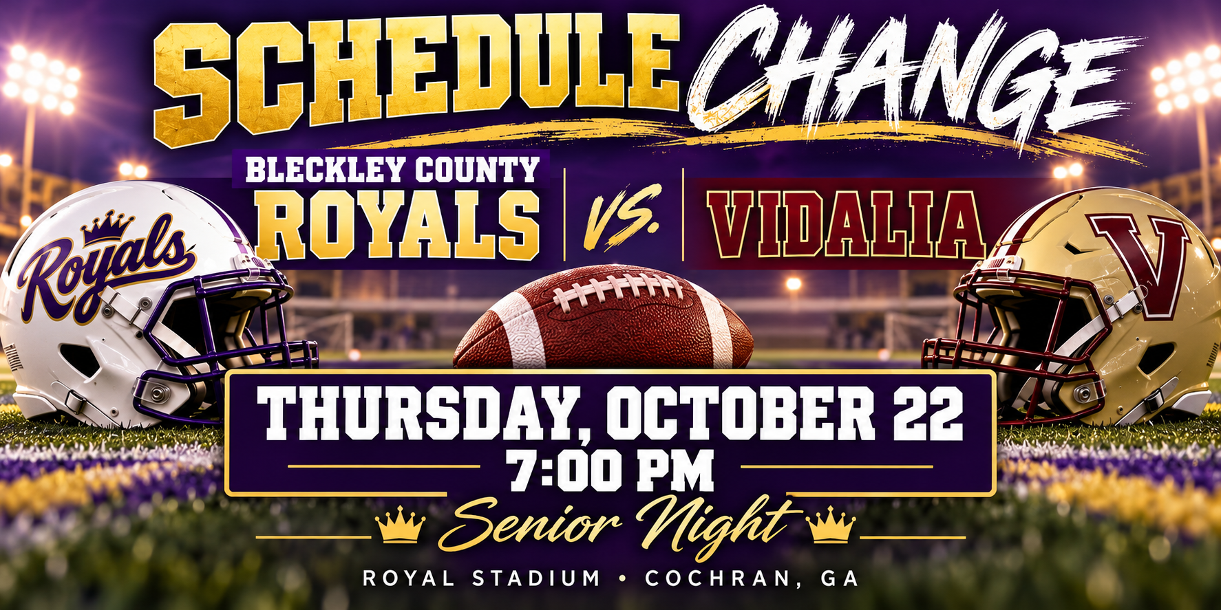 Royals’ Senior Night Game Against Vidalia Moved to Thursday, October 22