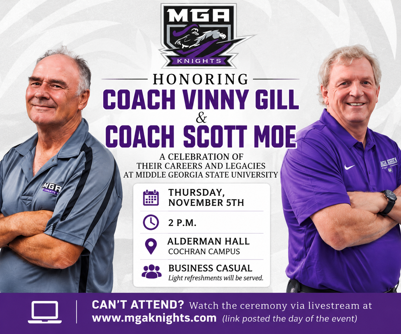 MGA to Honor Longtime Coaches Vinny Gill and Scott Moe During Nov. 5 Ceremony