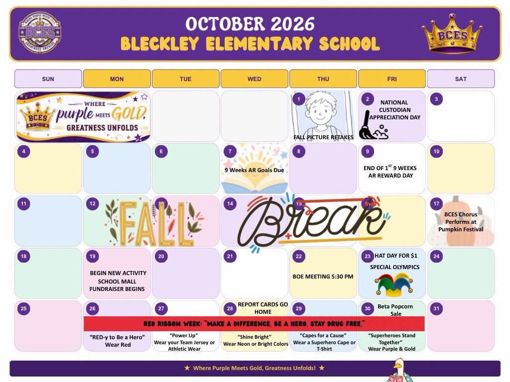 Bleckley Elementary Announces October Events