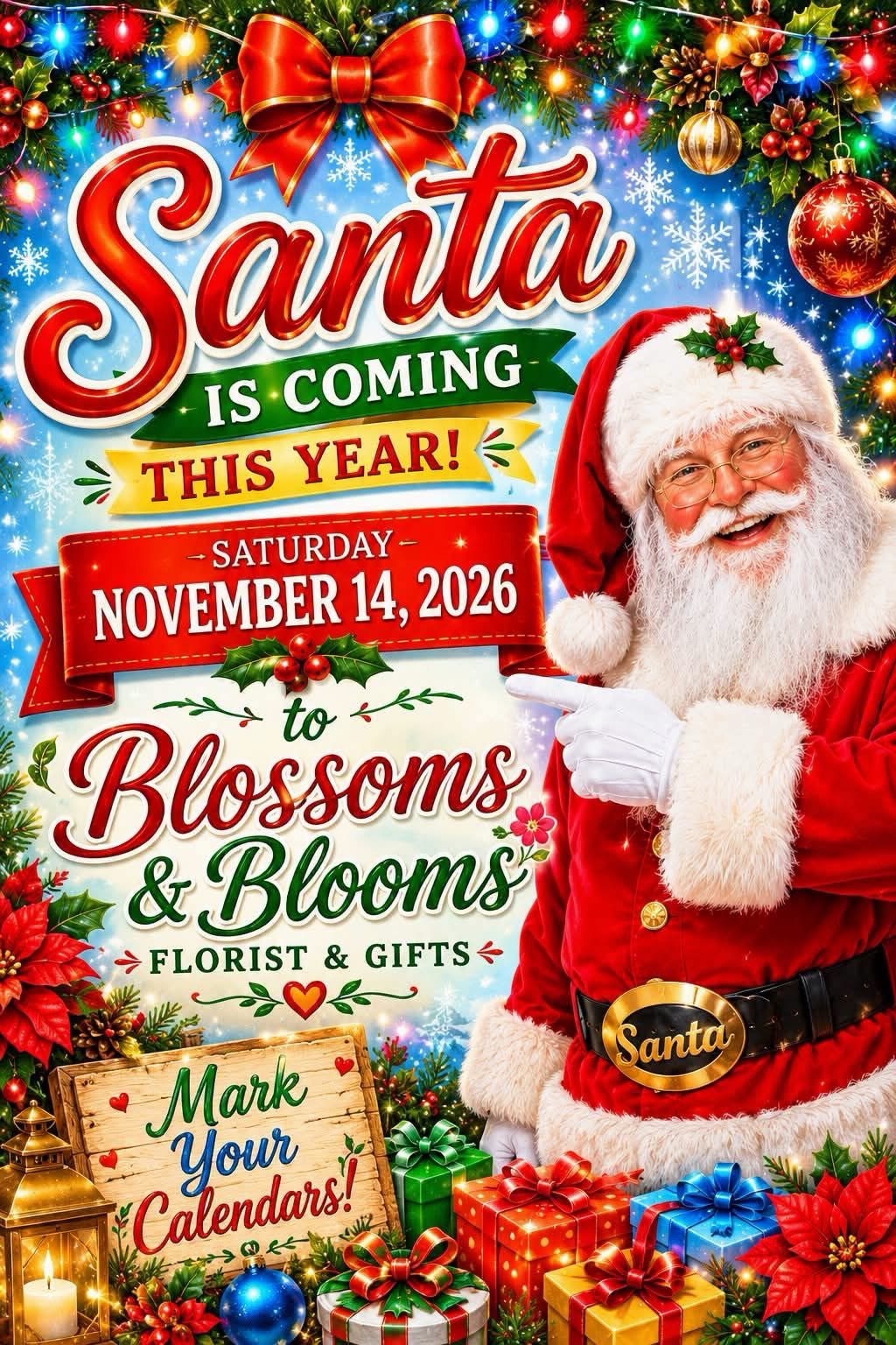 Santa Claus Coming to Blossoms & Blooms November 14